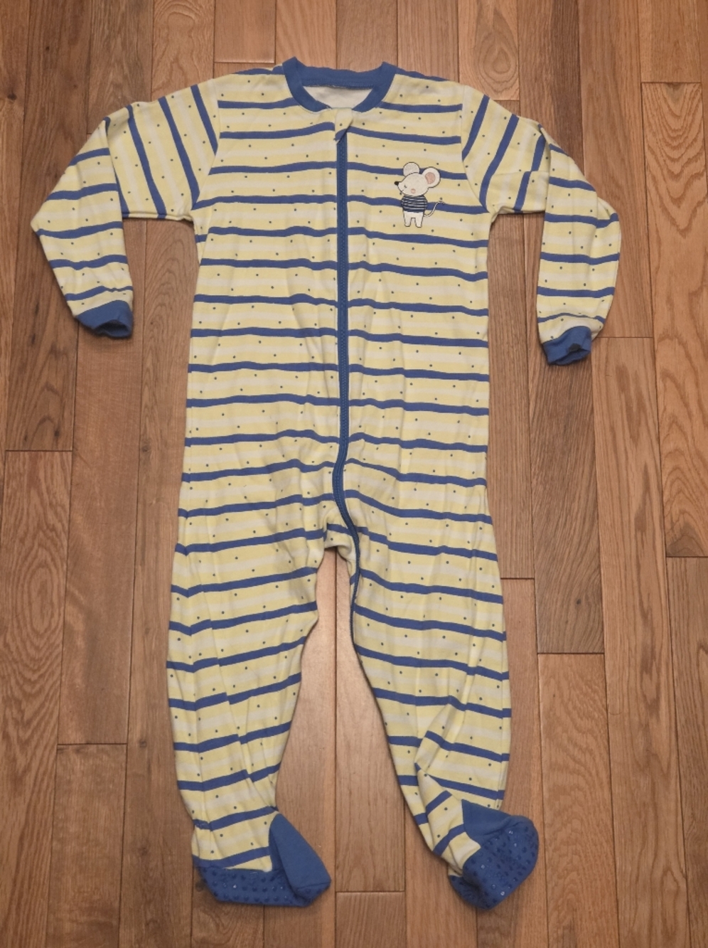 5/$20 Tuffy 24M Sleeper Onsie Footed Pajamas Striped Blue And Yellow Mouse Print